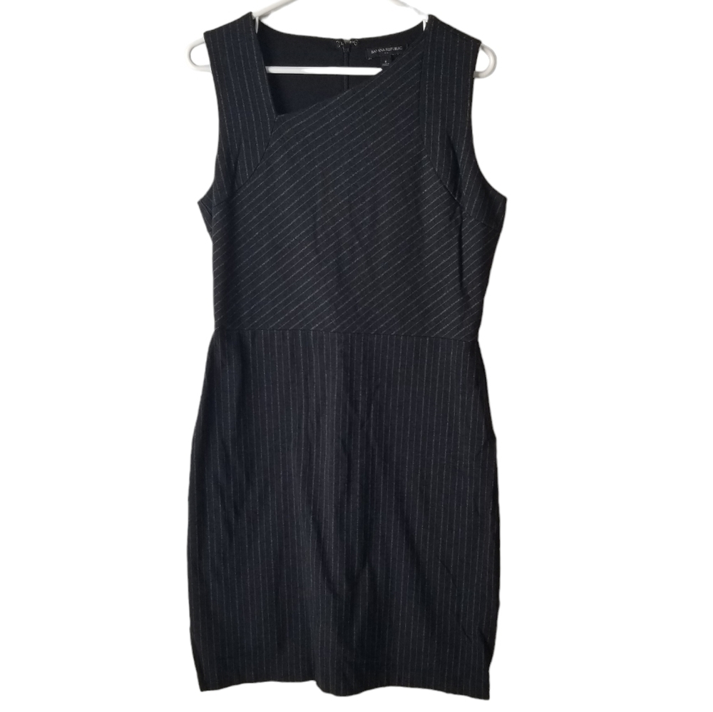 Banana Republic Charcoal Pinstripe Asymmetrical Neckline Shift Dress Size 8